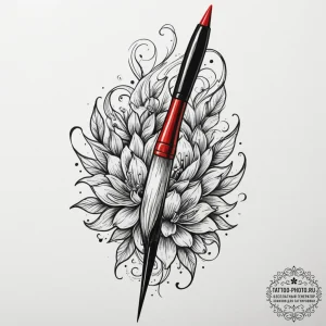 Tattoo sketch a paintbrush on one, a palette... - эскиз тату (№1754973660_0, 12.08.2025 04:41) — tattoo-photo.ru