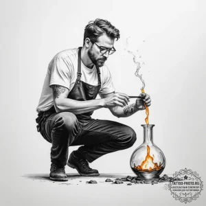 A glassblower shaping molten glass. - эскиз тату (№1754974057_0, 12.08.2025 04:47) — tattoo-photo.ru