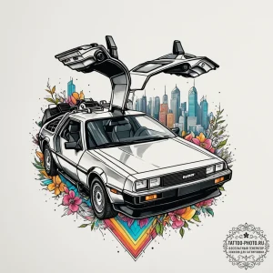 The delorean from back to the future, ink ill... - эскиз тату (№1754974260_0, 12.08.2025 04:51) — tattoo-photo.ru