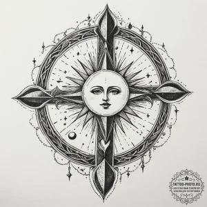 Tattoo sketch a celestial body split in half,... - эскиз тату (№1754975469_0, 12.08.2025 05:11) — tattoo-photo.ru
