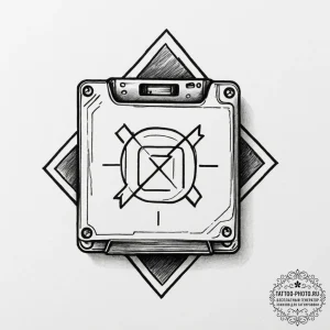 Tattoo sketch a "game saved" icon with a flop... - эскиз тату (№1754976462_0, 12.08.2025 05:27) — tattoo-photo.ru