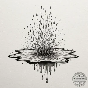 A shot of rain hitting a puddle in slow motio... - эскиз тату (№1754977677_0, 12.08.2025 05:47) — tattoo-photo.ru