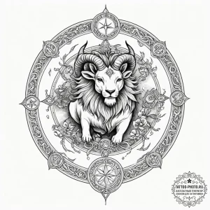 Tattoo design a zodiac animal guarding an anc... - эскиз тату (№1754978880_0, 12.08.2025 06:08) — tattoo-photo.ru