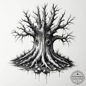 Tattoo sketch a strong, gnarled tree stump, s... - эскиз тату (№1754979079_0, 12.08.2025 06:11) — tattoo-photo.ru
