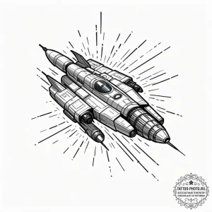 Tattoo design a retro spaceship shooting pixe... - эскиз тату (№1754979886_0, 12.08.2025 06:24) — tattoo-photo.ru