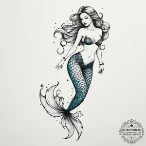 Tattoo sketch a dramatic, flowing mermaid's t... - эскиз тату (№1754981672_0, 12.08.2025 06:54) — tattoo-photo.ru