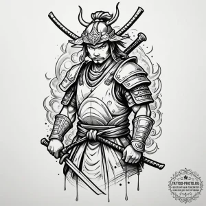 Samurai, tattoo drawing outline, clean lines,... - эскиз тату (№1754981870_0, 12.08.2025 06:57) — tattoo-photo.ru