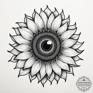 Tattoo sketch a sunflower with an eye at its... - эскиз тату (№1754983640_0, 12.08.2025 07:27) — tattoo-photo.ru