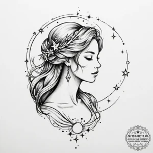 Tattoo design a virgo constellation, with sta... - эскиз тату (№1754984230_0, 12.08.2025 07:37) — tattoo-photo.ru