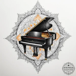 A person playing a grand piano in an empty co... - эскиз тату (№1754985606_0, 12.08.2025 08:00) — tattoo-photo.ru