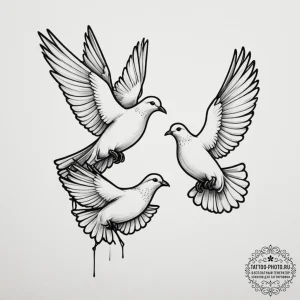 Tattoo design a pair of doves in flight, symb... - эскиз тату (№1754986786_0, 12.08.2025 08:19) — tattoo-photo.ru