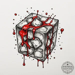 A close-up of a melting ice cube., tattoo dra... - эскиз тату (№1754987572_0, 12.08.2025 08:32) — tattoo-photo.ru