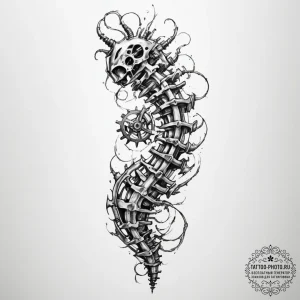 Mechanical spine (sandevistan style) - эскиз тату (№1754989547_0, 12.08.2025 09:05) — tattoo-photo.ru