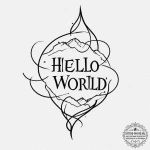 A "hello world" in code font, tattoo drawing... - эскиз тату (№1754991727_0, 12.08.2025 09:42) — tattoo-photo.ru