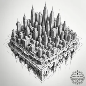 Tattoo design an isometric view of a futurist... - эскиз тату (№1754993503_0, 12.08.2025 10:11) — tattoo-photo.ru