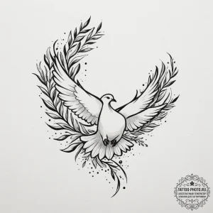 Tattoo sketch a lone dove carrying an olive b… — эскиз тату (№1754995694_0, 12.08.2025 10:48) — tattoo-photo.ru