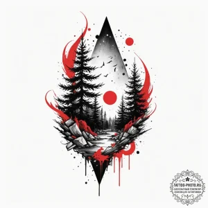Spruce, ink illustration for tattoo, trash po… — эскиз тату (№1754997936_0, 12.08.2025 11:25) — tattoo-photo.ru