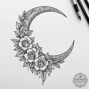 Tattoo sketch: an elegant lunitsa (crescent m... - эскиз тату (№1754999148_0, 12.08.2025 11:45) — tattoo-photo.ru