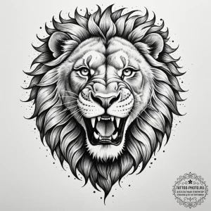 Tattoo sketch a powerful leo lion's face, roa... - эскиз тату (№1754999555_0, 12.08.2025 11:52) — tattoo-photo.ru