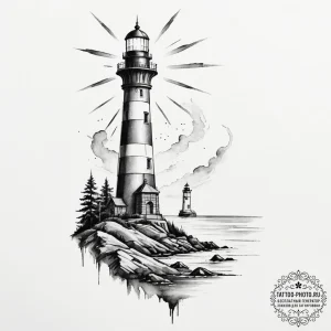 Tattoo design a lighthouse with its light sou... - эскиз тату (№1755001240_0, 12.08.2025 12:20) — tattoo-photo.ru