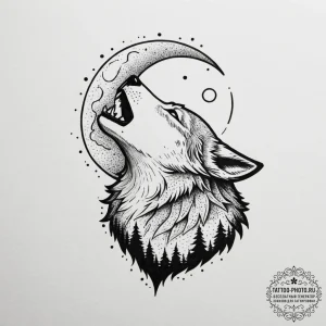 A dotwork tattoo design of a wolf howling at... - эскиз тату (№1755001442_0, 12.08.2025 12:24) — tattoo-photo.ru