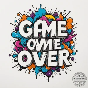 Tattoo design 'game over' with glitching lett... - эскиз тату (№1755006399_0, 12.08.2025 13:46) — tattoo-photo.ru