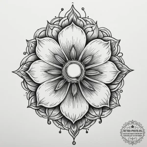 Tattoo sketch a flower whose center is a tiny... - эскиз тату (№1755007183_0, 12.08.2025 13:59) — tattoo-photo.ru