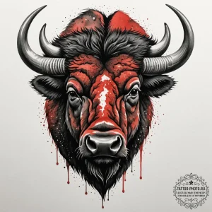 Tattoo design a powerful bison, head lowered,... - эскиз тату (№1755012000_0, 12.08.2025 15:20) — tattoo-photo.ru