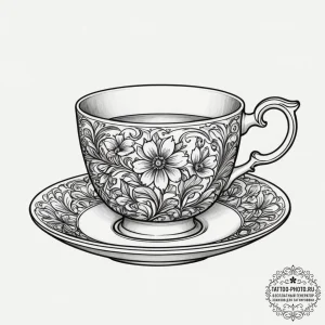 Tattoo sketch a detailed tiny teacup with a f... - эскиз тату (№1755012391_0, 12.08.2025 15:26) — tattoo-photo.ru
