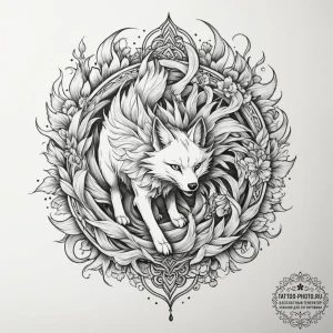 A kitsune with its nine tails, concept art fo... - эскиз тату (№1755015962_0, 12.08.2025 16:26) — tattoo-photo.ru