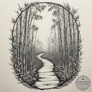 A path winding through a dense bamboo forest,... - эскиз тату (№1755017147_0, 12.08.2025 16:45) — tattoo-photo.ru