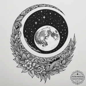 Tattoo design a dark sky with a powerful, glo... - эскиз тату (№1755017344_0, 12.08.2025 16:49) — tattoo-photo.ru