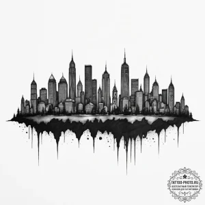 Tattoo design a highly detailed miniature cit... - эскиз тату (№1755017738_0, 12.08.2025 16:55) — tattoo-photo.ru