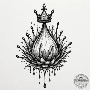 A close-up of a water droplet hitting a surfa... - эскиз тату (№1755018338_0, 12.08.2025 17:05) — tattoo-photo.ru