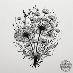 Dandelion with birds, tattoo sketch design, o… — эскиз тату (№1755018539_0, 12.08.2025 17:08) — tattoo-photo.ru
