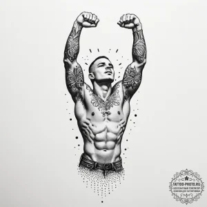 Tattoo design a weight being lifted, showing… — эскиз тату (№1755019335_0, 12.08.2025 17:22) — tattoo-photo.ru