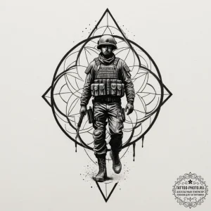 Tattoo sketch a lone soldier silhouette stand… — эскиз тату (№1755019535_0, 12.08.2025 17:25) — tattoo-photo.ru