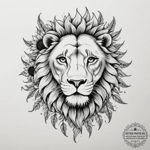 Tattoo sketch a leo lion’s face adorned with… — эскиз тату (№1755020754_0, 12.08.2025 17:45) — tattoo-photo.ru