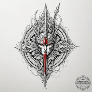 Tattoo sketch a spartan spear with an abstrac… — эскиз тату (№1755021157_0, 12.08.2025 17:52) — tattoo-photo.ru