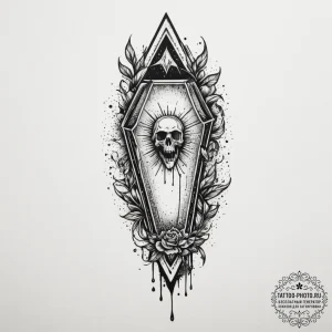 Coffin, artistic tattoo sketch, dotwork shadi... - эскиз тату (№1755023171_0, 12.08.2025 18:26) — tattoo-photo.ru
