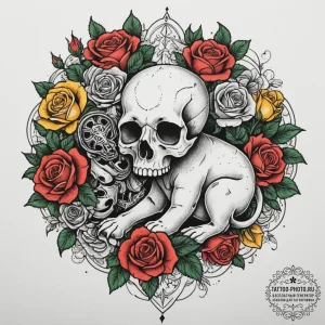 Tattoo sketch a zodiac animal resting among a... - эскиз тату (№1755023775_0, 12.08.2025 18:36) — tattoo-photo.ru