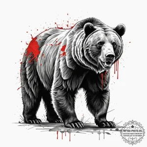 Tattoo sketch a detailed grizzly bear in a po... - эскиз тату (№1755024972_0, 12.08.2025 18:56) — tattoo-photo.ru