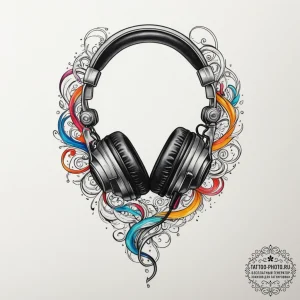 Tattoo sketch a headset microphone with sound... - эскиз тату (№1755025372_0, 12.08.2025 19:02) — tattoo-photo.ru