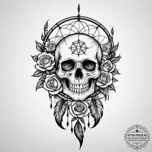 Dreamcatcher, artistic tattoo sketch, black a... - эскиз тату (№1755026172_0, 12.08.2025 19:16) — tattoo-photo.ru