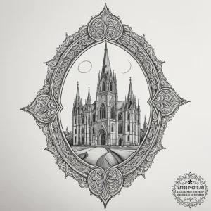 A single gothic cathedral window, tattoo sket... - эскиз тату (№1755028187_0, 12.08.2025 19:49) — tattoo-photo.ru