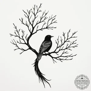 Tattoo design a bird's silhouette, with a tre... - эскиз тату (№1755029779_0, 12.08.2025 20:16) — tattoo-photo.ru