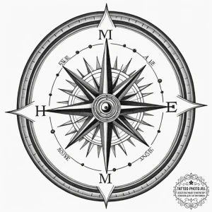 Tattoo design a compass pointing "home" with... - эскиз тату (№1755030195_0, 12.08.2025 20:23) — tattoo-photo.ru