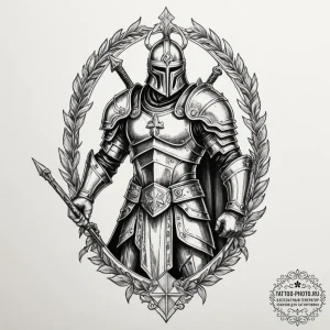 Tattoo design: a powerful slavic warrior clad... - эскиз тату (№1755030606_0, 12.08.2025 20:30) — tattoo-photo.ru