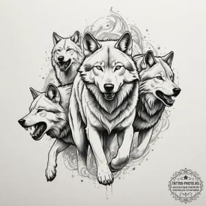 Tattoo sketch a wolf pack in full stride, for... - эскиз тату (№1755032001_0, 12.08.2025 20:53) — tattoo-photo.ru