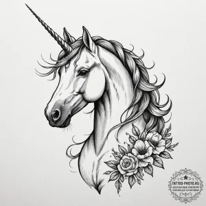 Unicorn, ink illustration for tattoo, on a cl... - эскиз тату (№1755035473_0, 12.08.2025 21:51) — tattoo-photo.ru